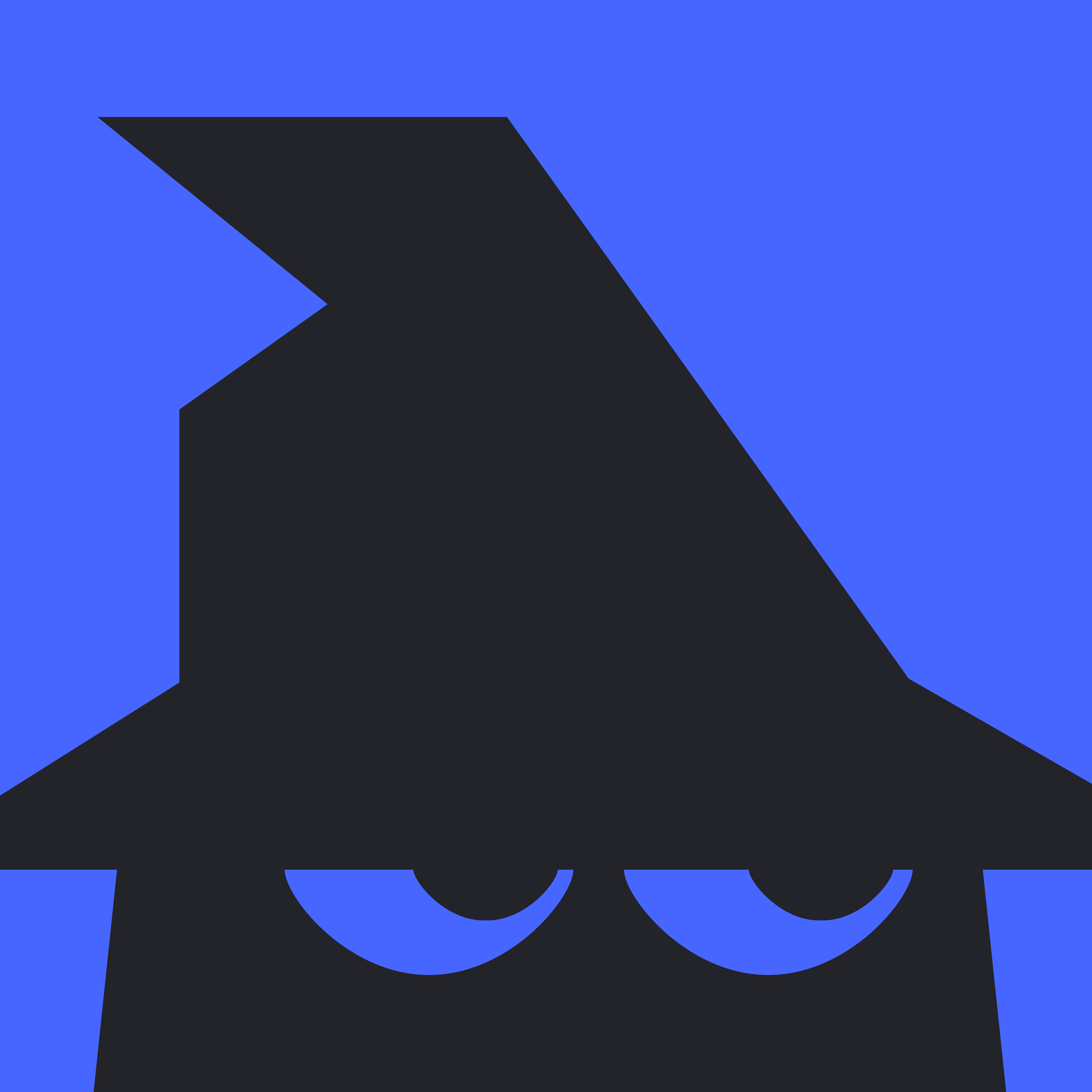Black geometric silhouette of a wizard in a pointed hat with stylized eyes on a blue background, the logo representing Merlin Guild.