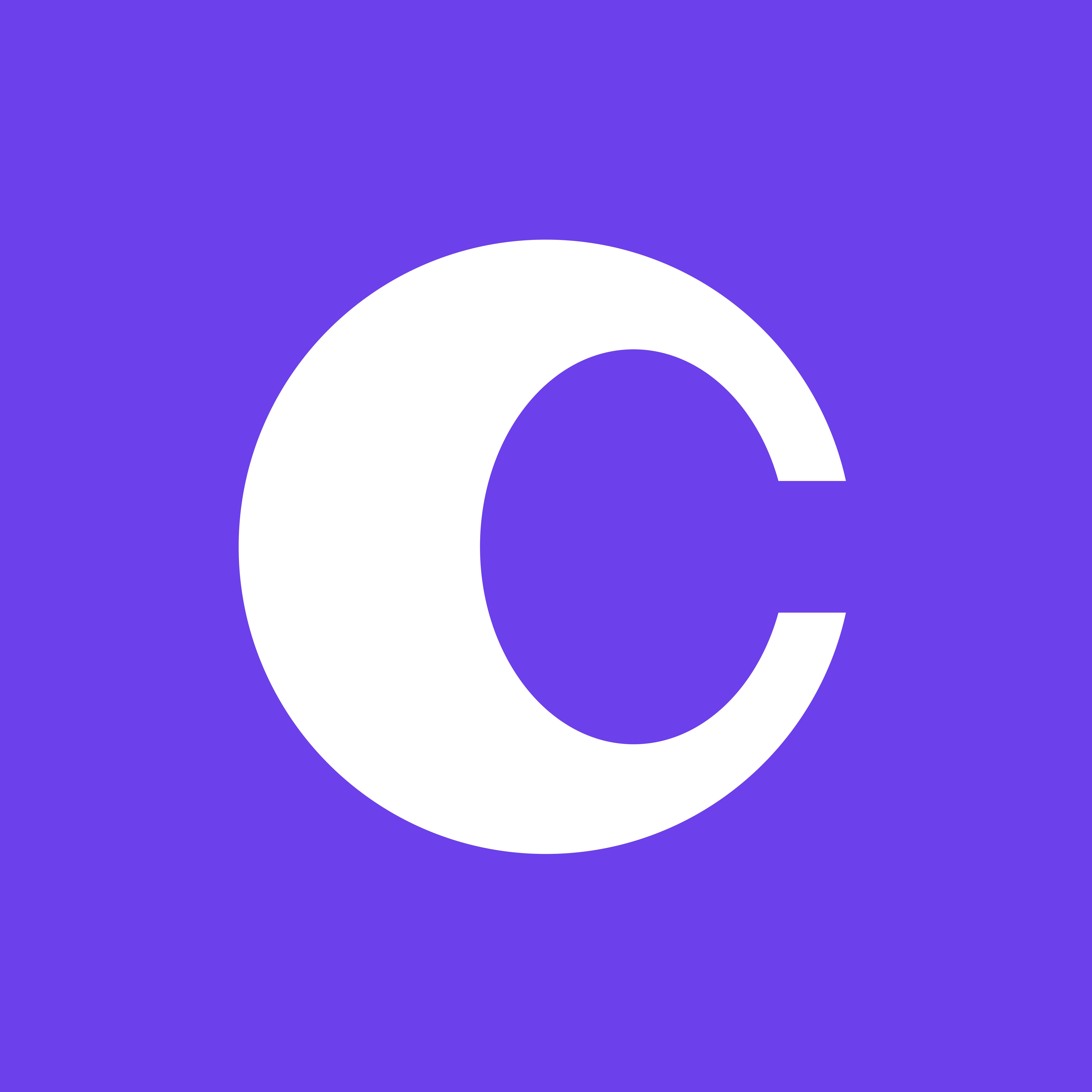 Purple letter C, a crypto wallet and white-label NFT marketplace builder, serving as the icon of Coinfactory.